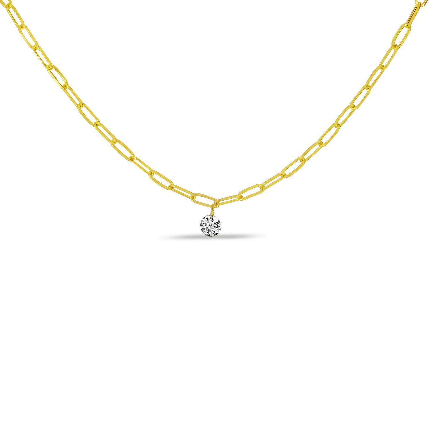 14K Yellow Gold 3 Diamond Dashing Diamond Lightweight Link Necklace