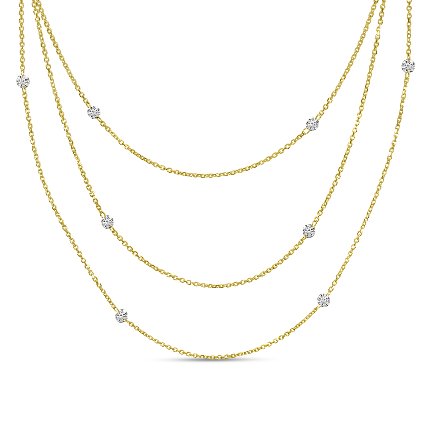 14K Yellow Gold Double Pierced Triple Necklace 
