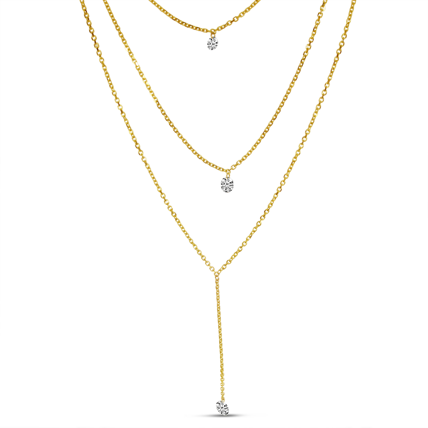 14K Dashing Diamond Triple Lariat Necklace