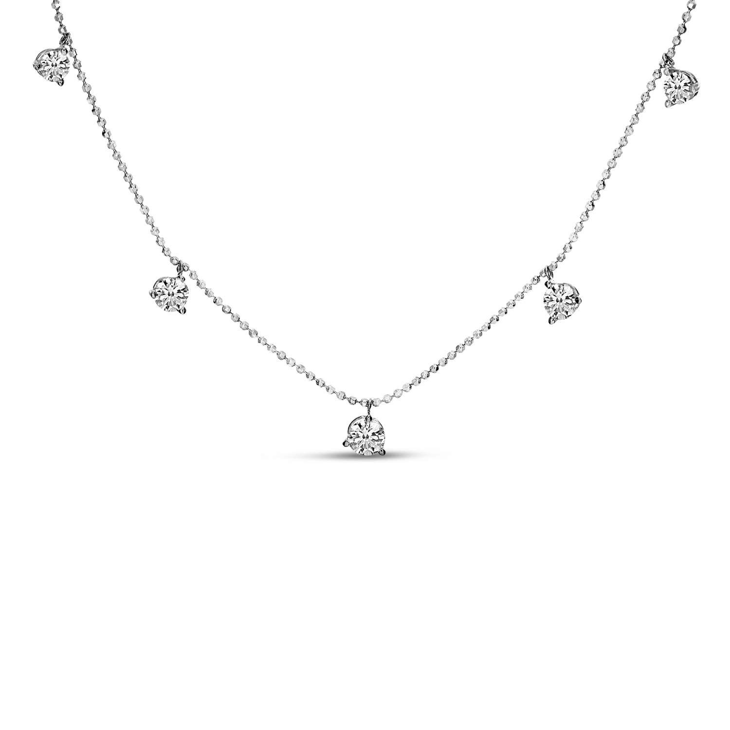 14K White Gold 5 Diamond Dangle Station Necklace
