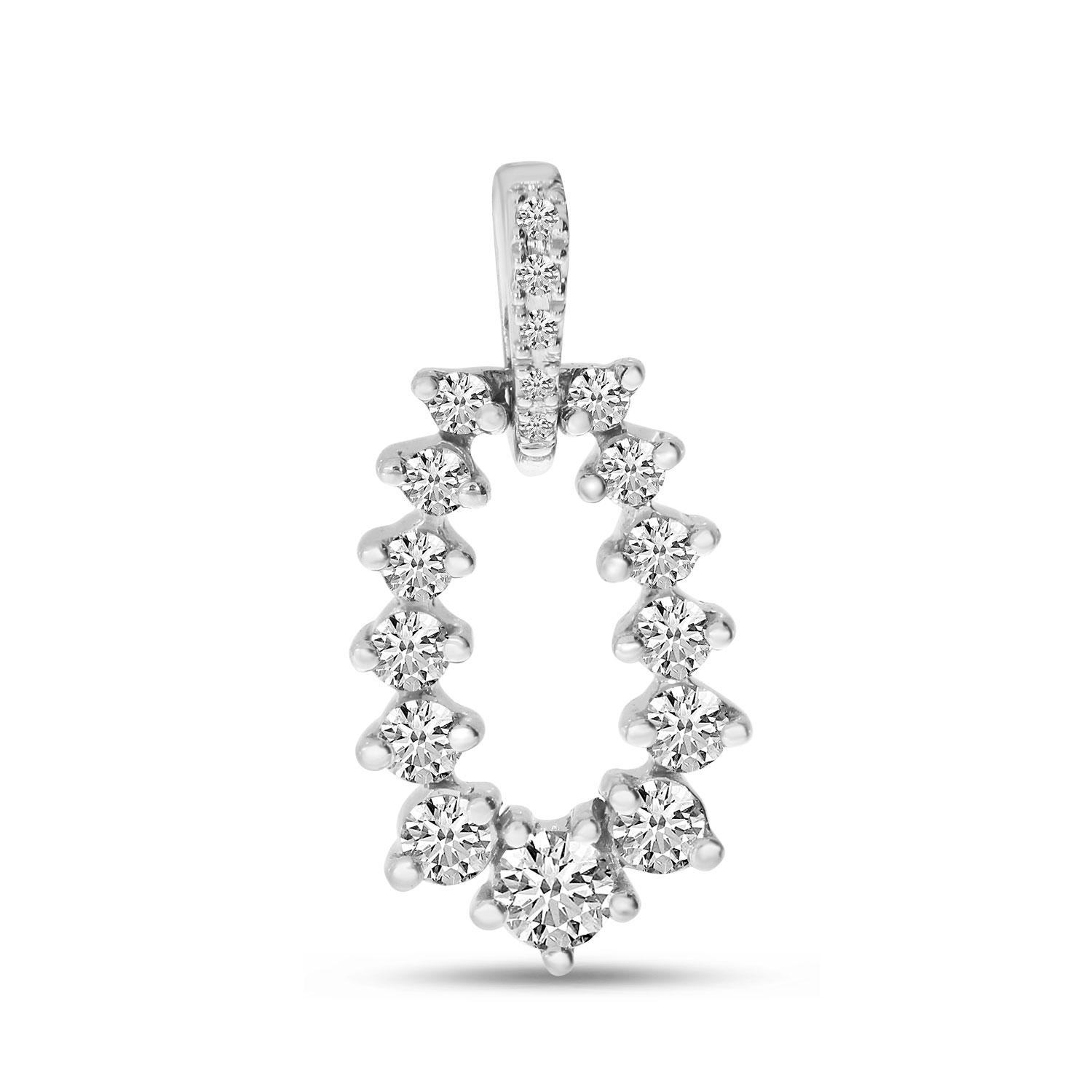 14K White Gold Diamond Oval Pendant