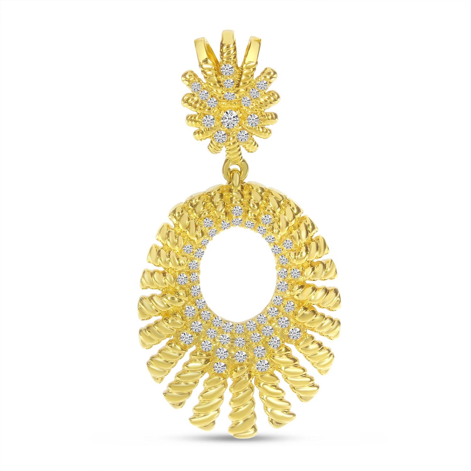 14K Diamond Textured Oval Pendant