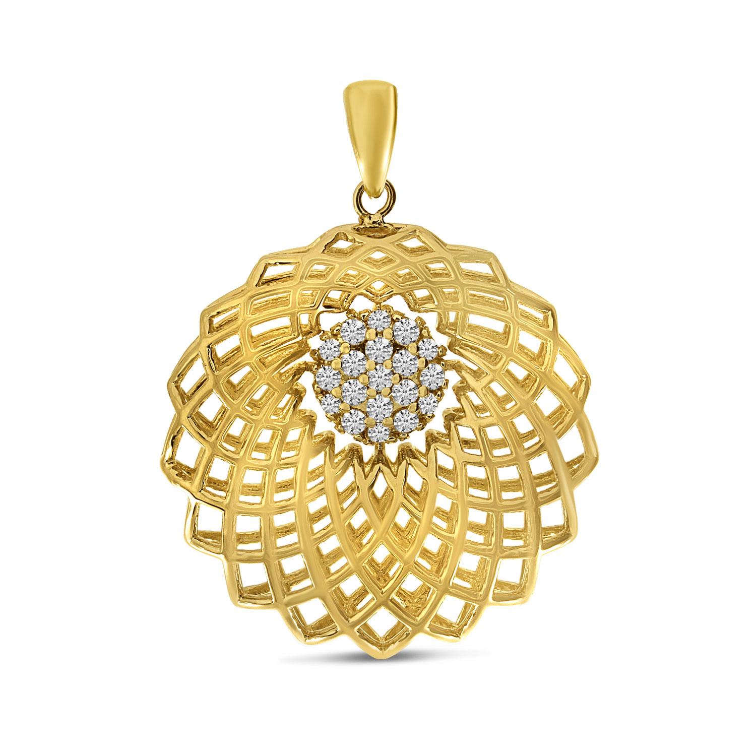 14K Yellow Gold Diamond Lightweight Floral Pendant