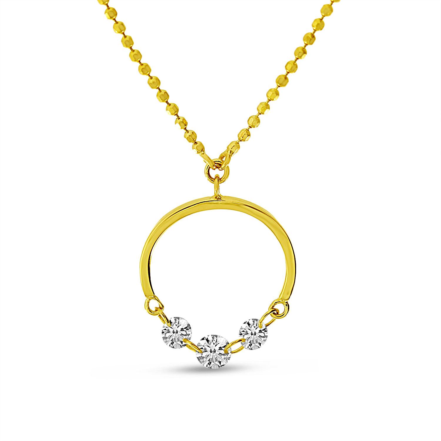 14K Yellow Gold Dashing Diamond Half Circle Necklace