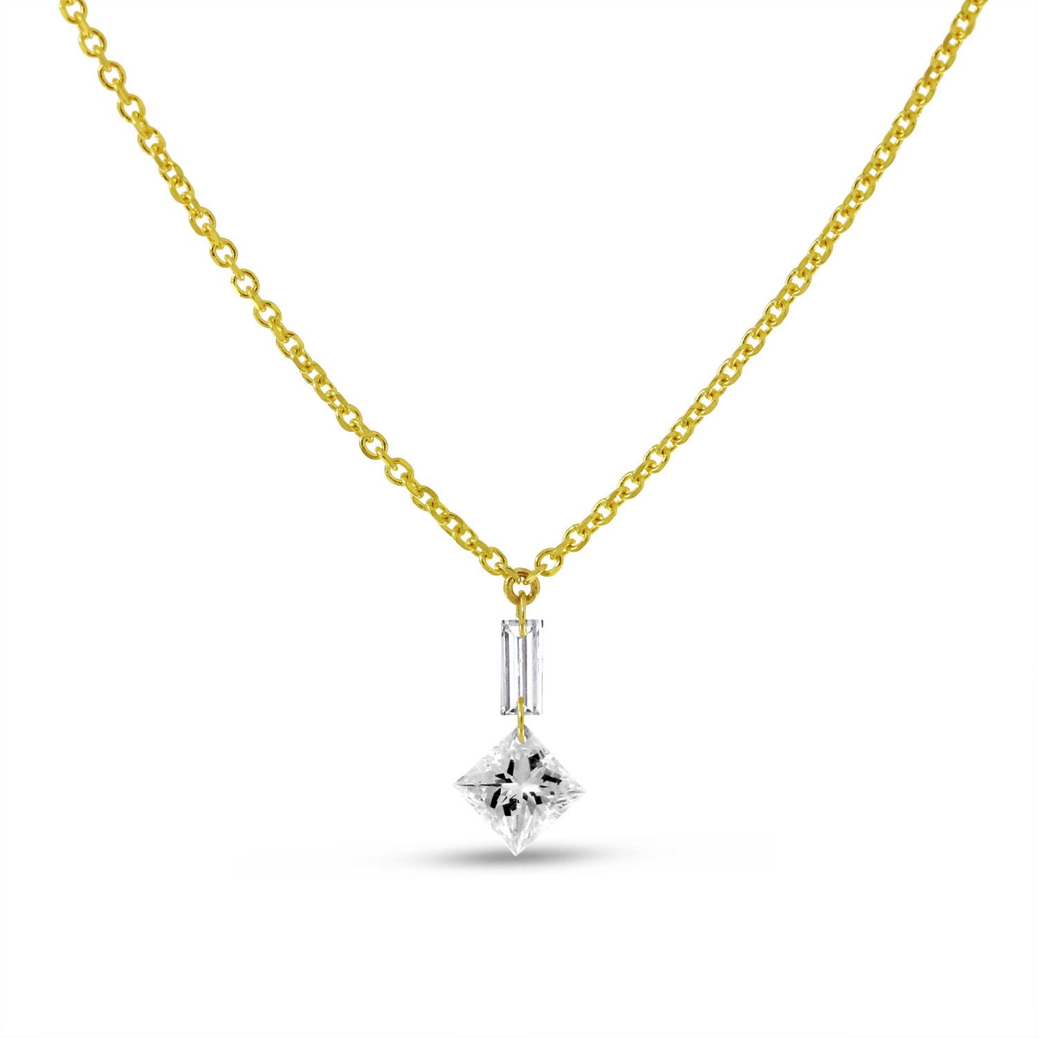 14K Yellow Gold Dashing Diamond Baguette and Pear Diamond Drop Necklace