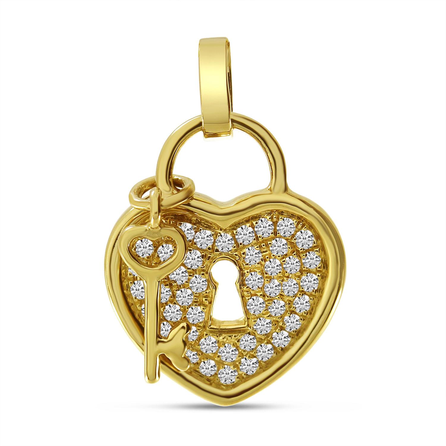 14K Yellow Gold Diamond Heart Lock Pendant