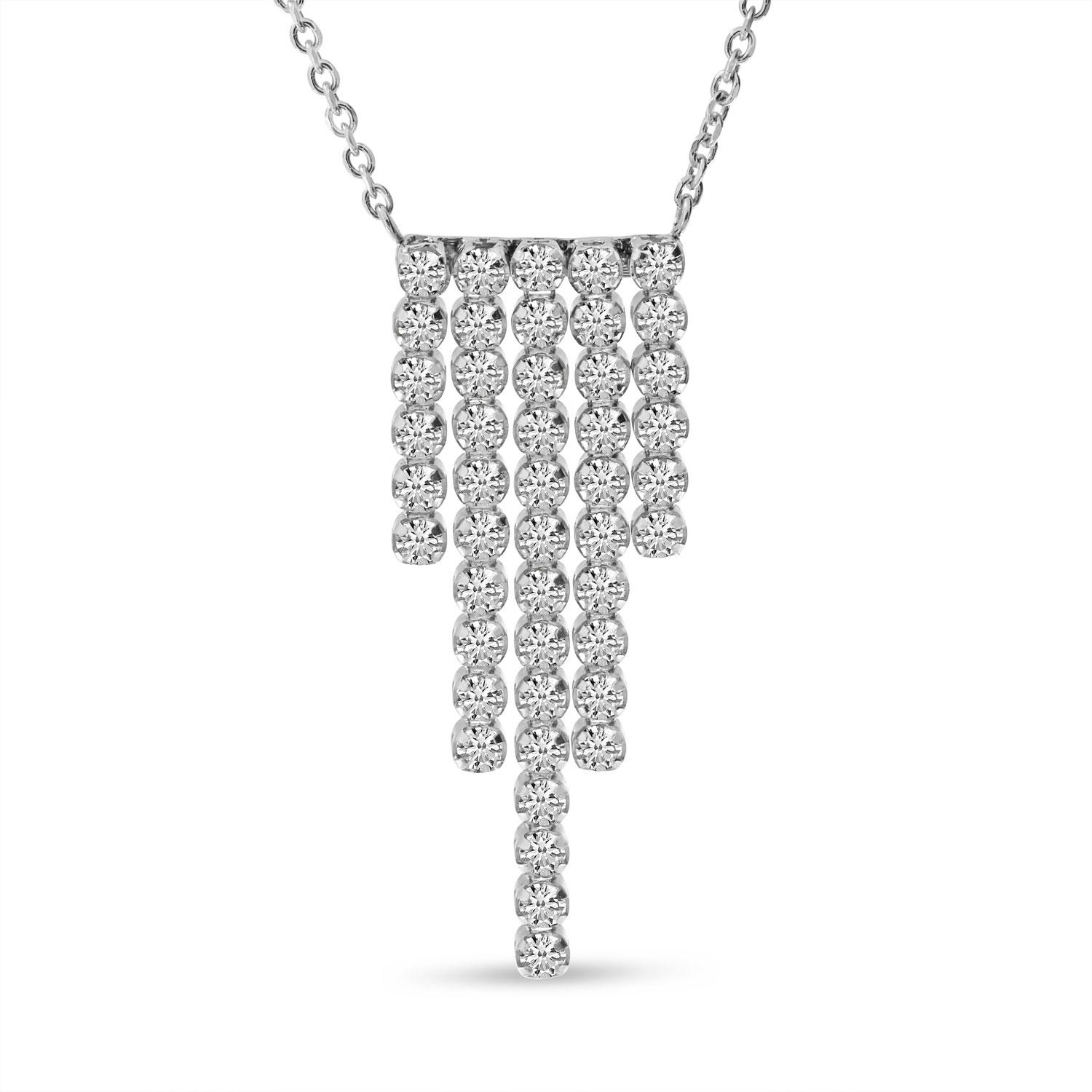 14K White Gold Diamond Waterfall 5 Row Cascading Necklace
