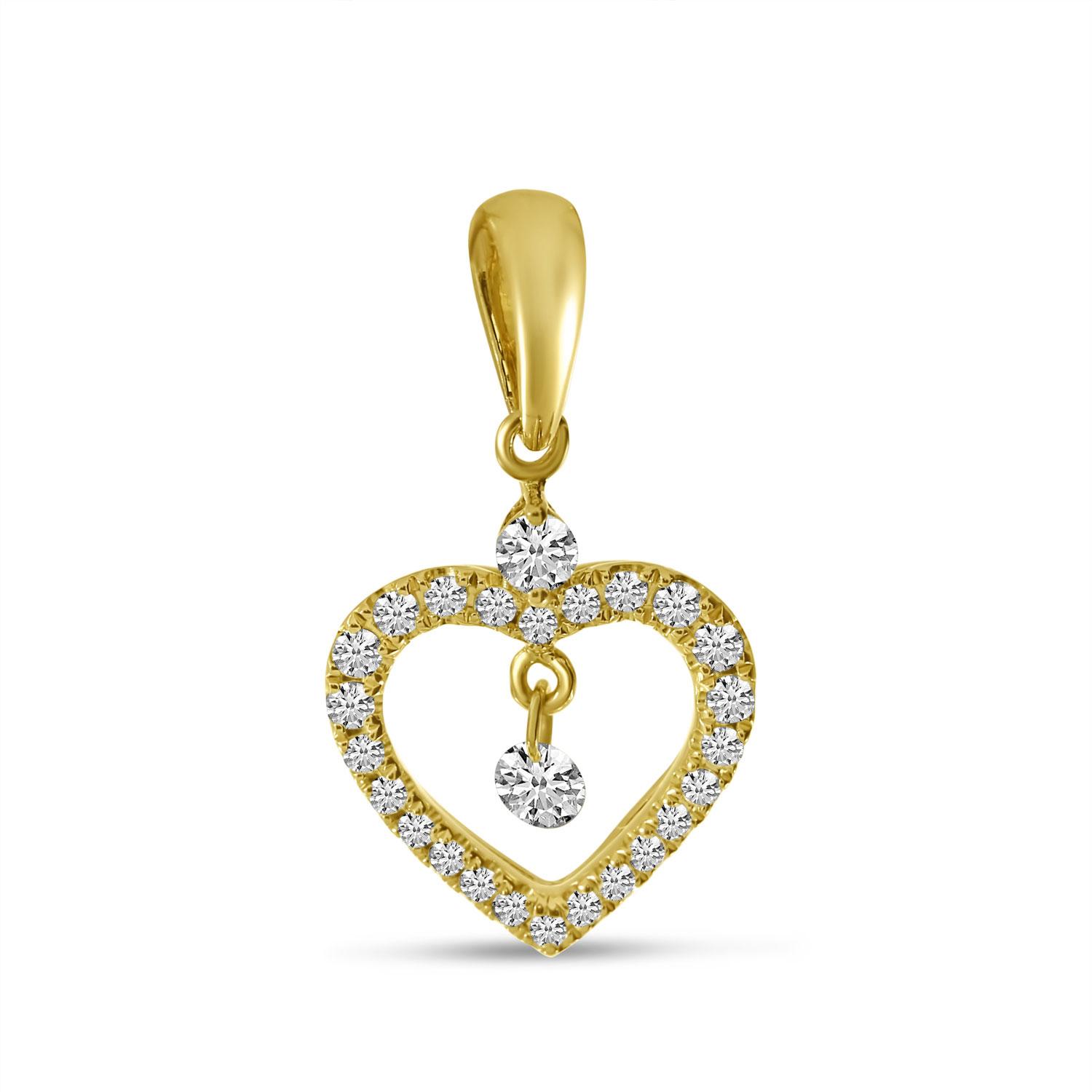 14K Yellow Gold Dashing Diamond Open Heart Diamond Pendant
