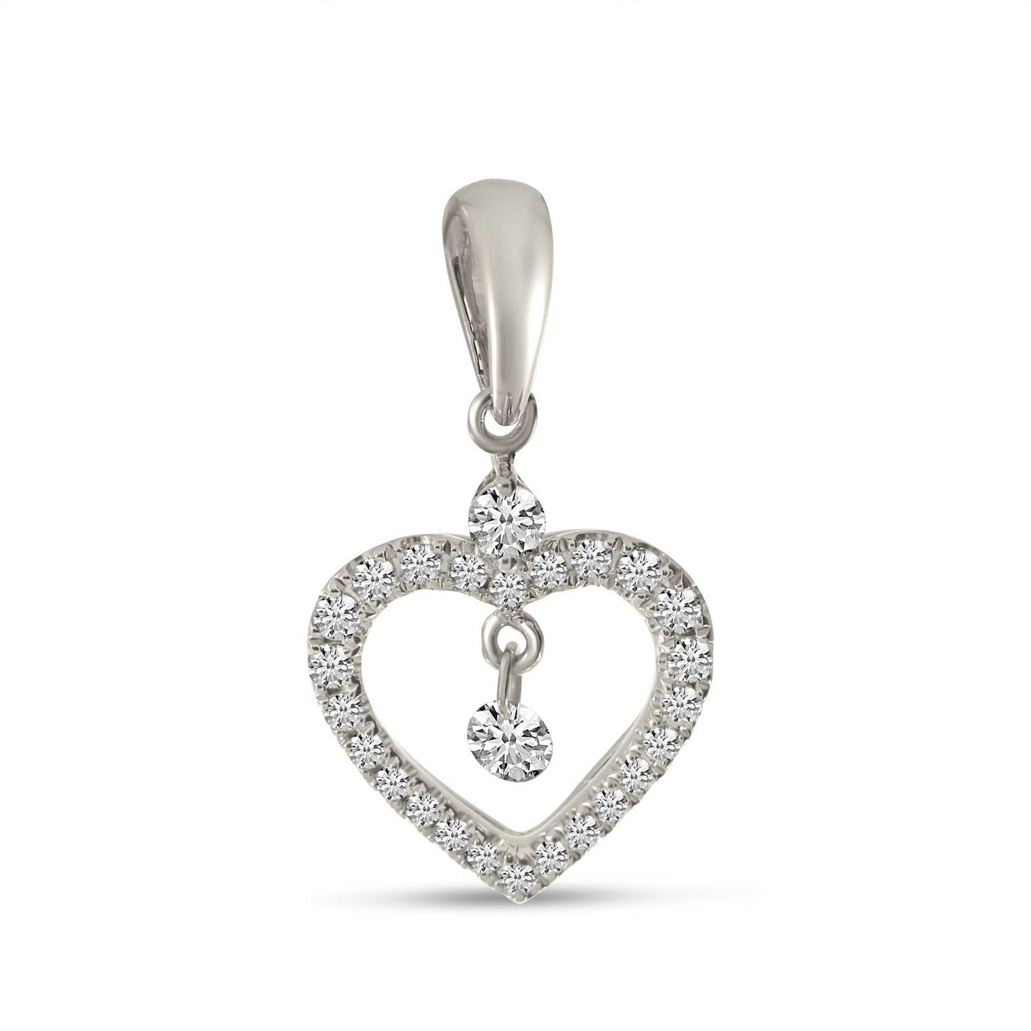 14K White Gold Dashing Diamond Open Heart Diamond Pendant