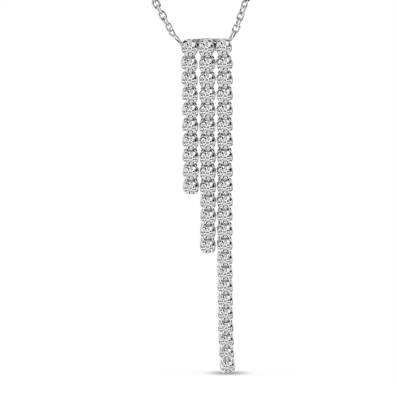 14K White Gold Waterfall Diamond Cascading Triple Dangle Necklace
