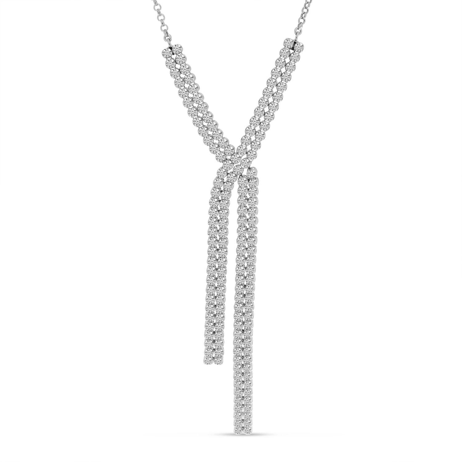 14K White Gold Diamond Waterfall Crossover Necklace