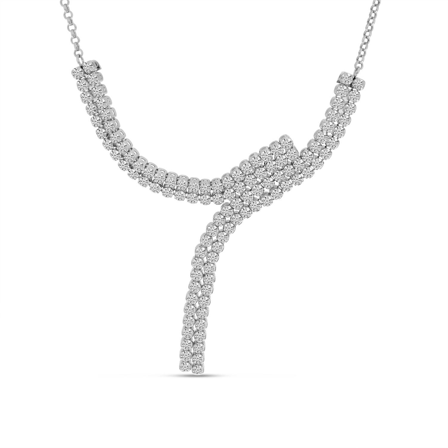 14K White Gold Diamond Waterfall Cascading Bypass Necklace