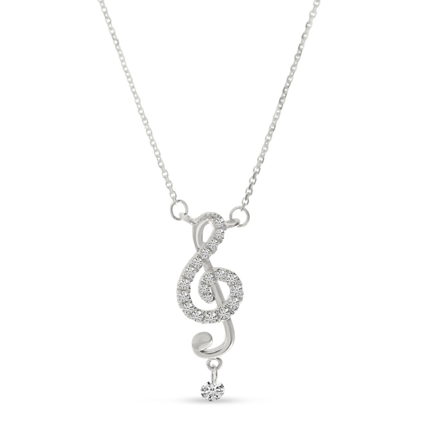 14K Yellow Gold Dashing Diamond Musical Note Diamond Necklace