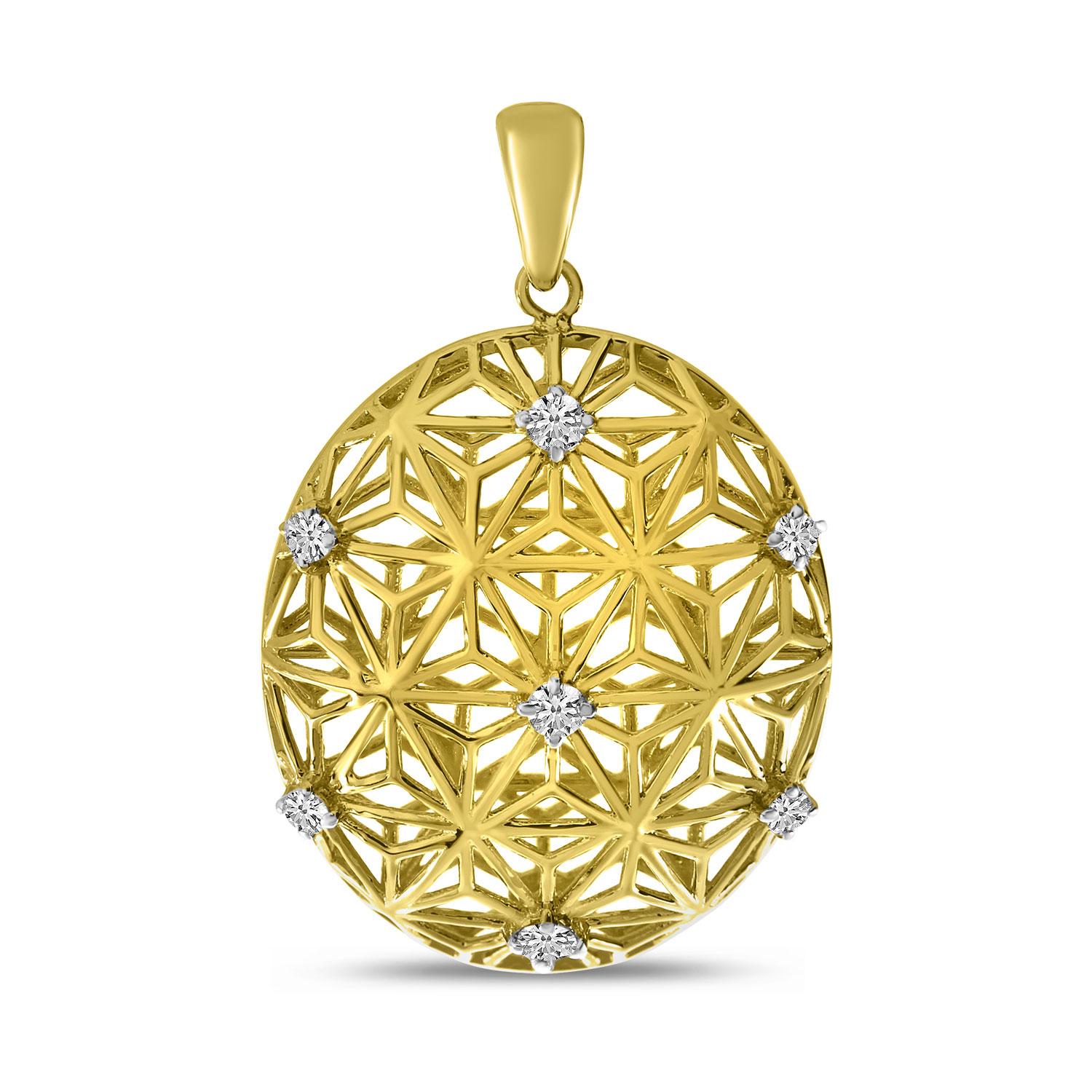14K Yellow Gold Diamond Lightweight Filigree Stud Pendant