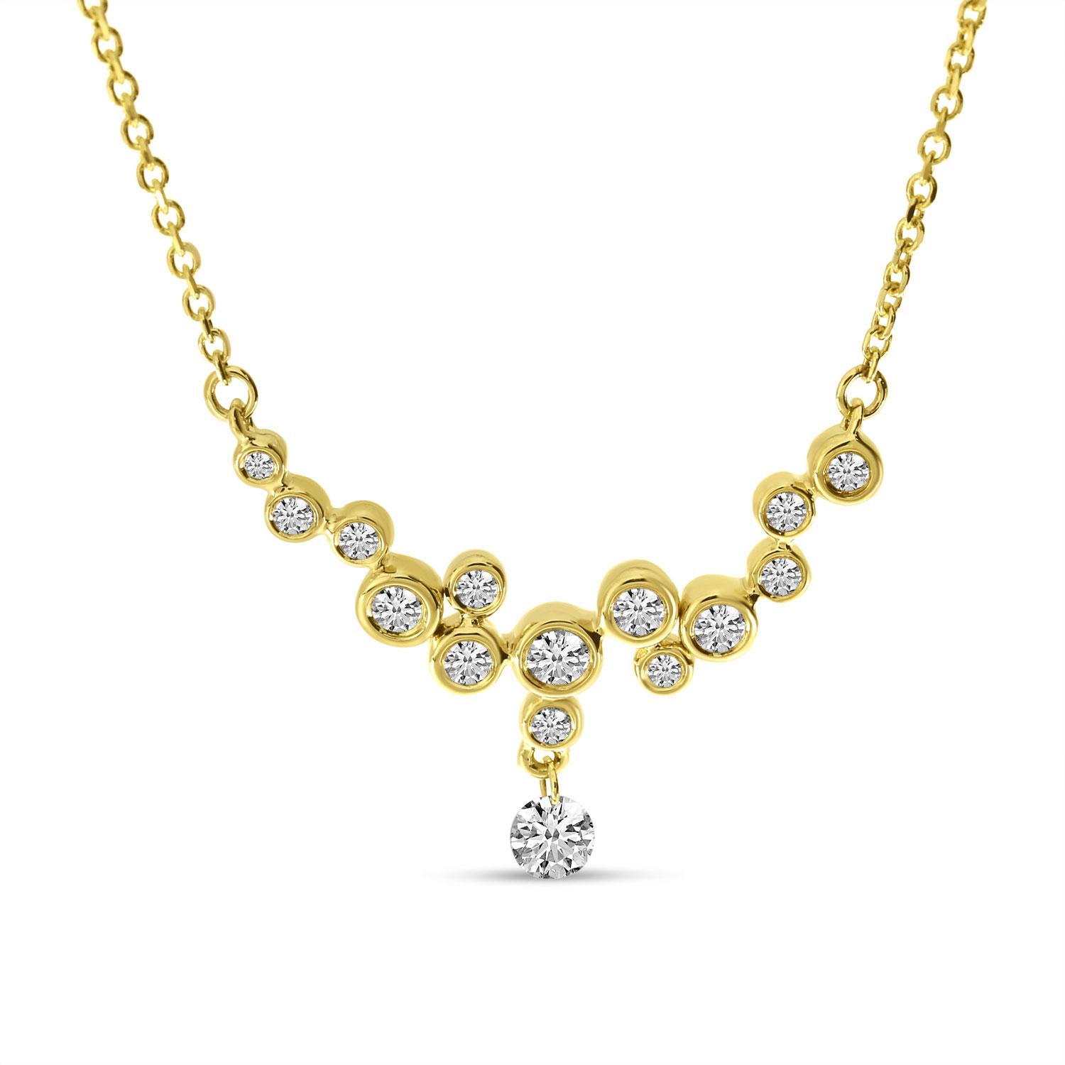 14K Yellow Gold Diamond Bezel Dashing Diamond Necklace
