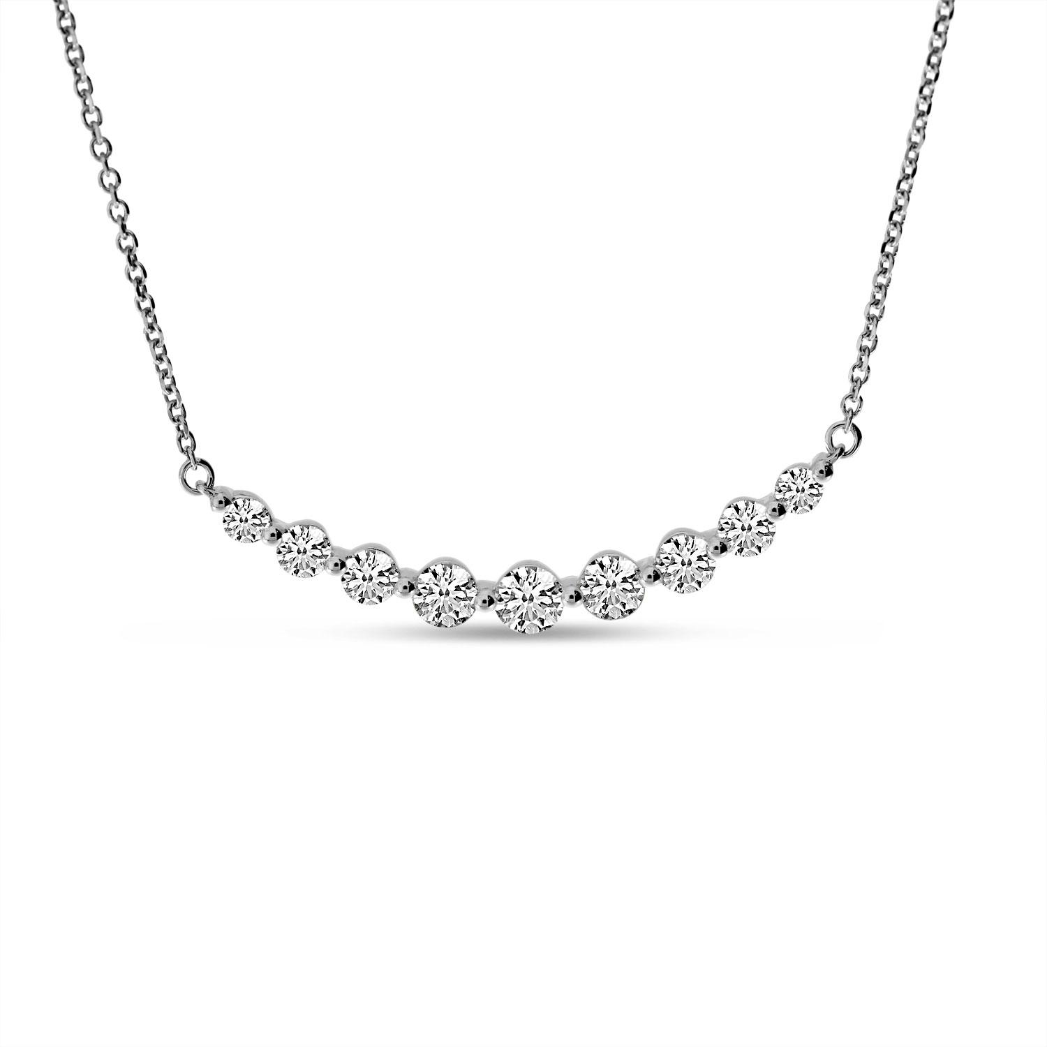 14K White Gold Graduated Diamond Shared Prong Necklace