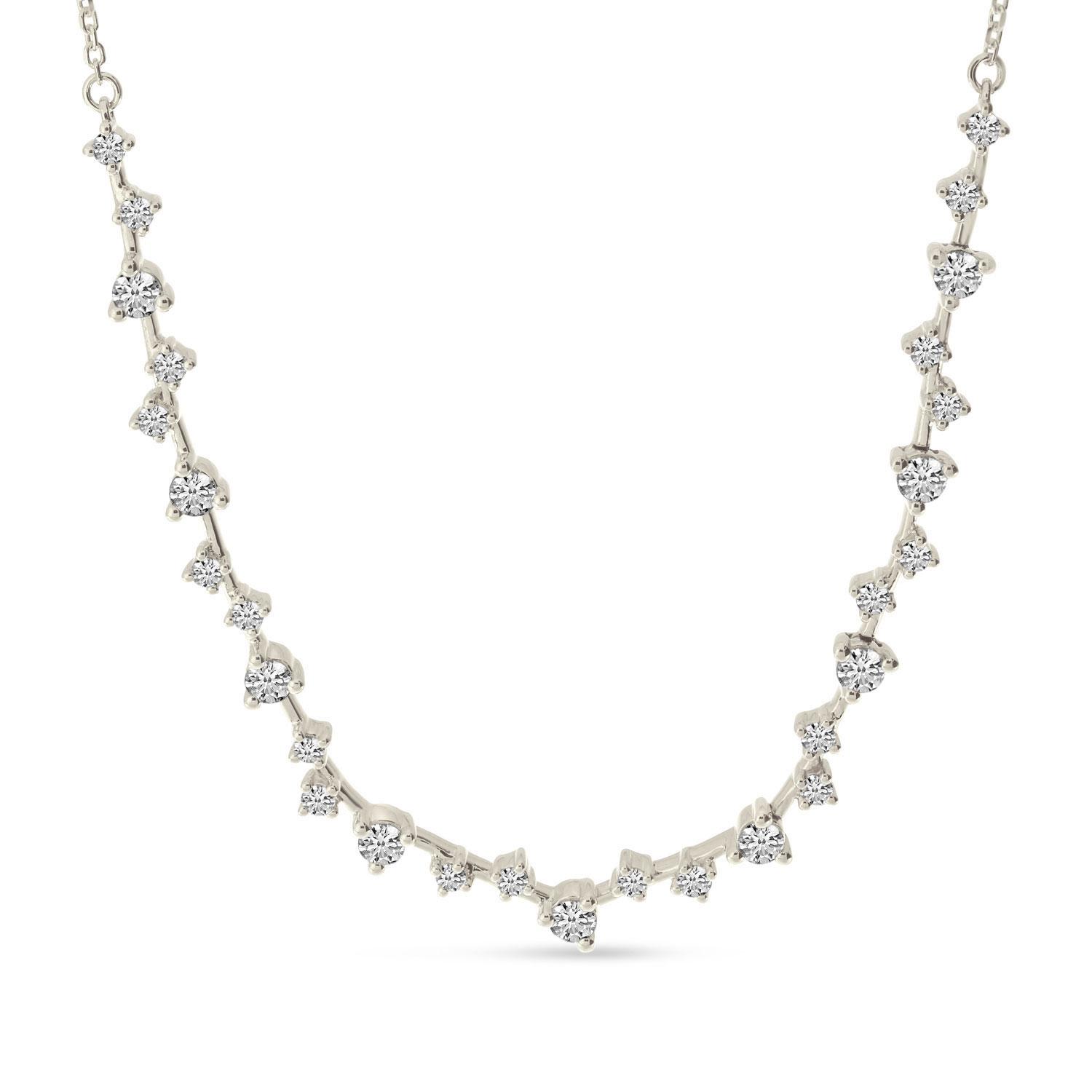 14K White Gold Scattered Diamond Necklace