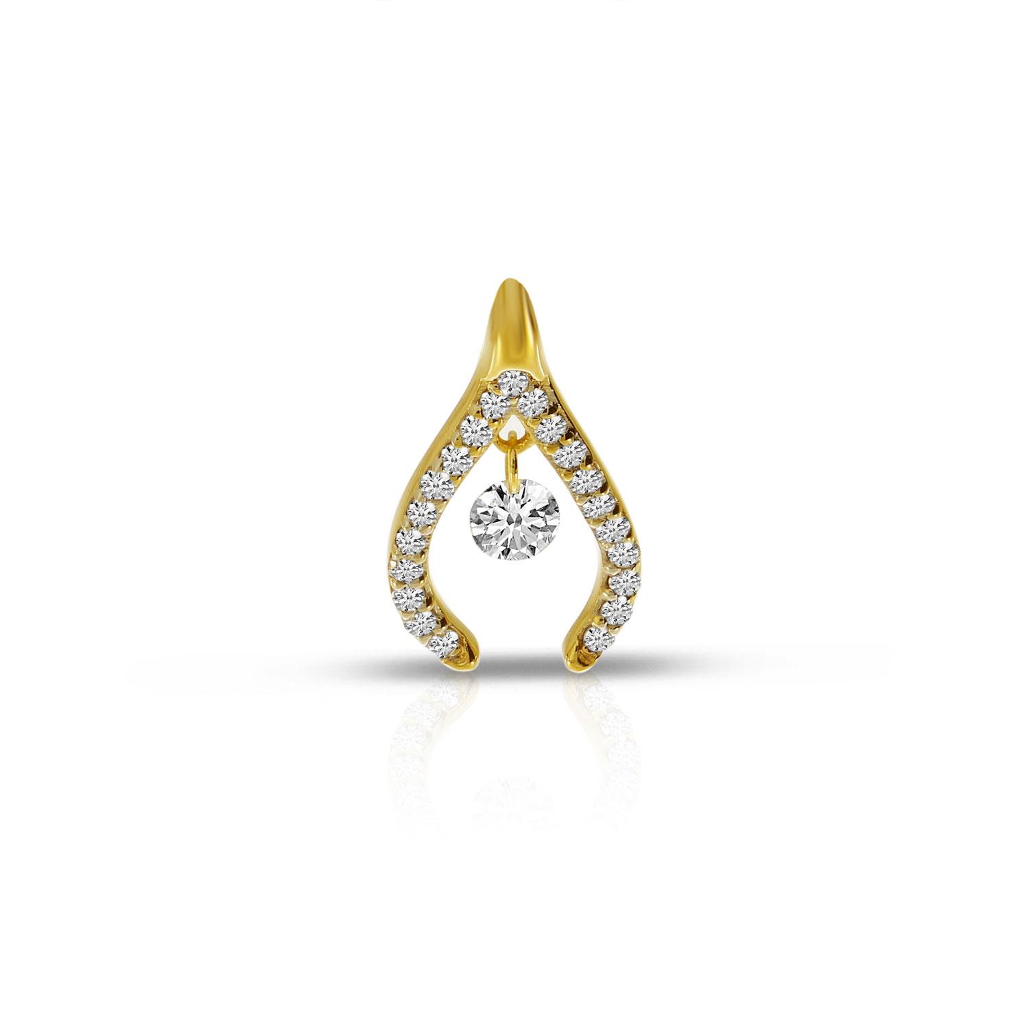 14K Yellow Gold Dashing Diamond Wishbone Pendant