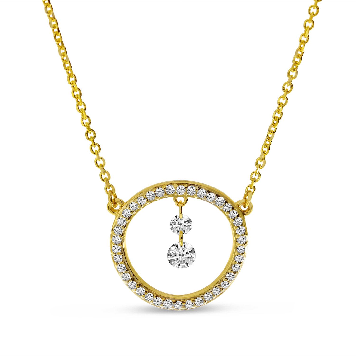 14K Yellow Gold Dashing Diamond Circle Necklace