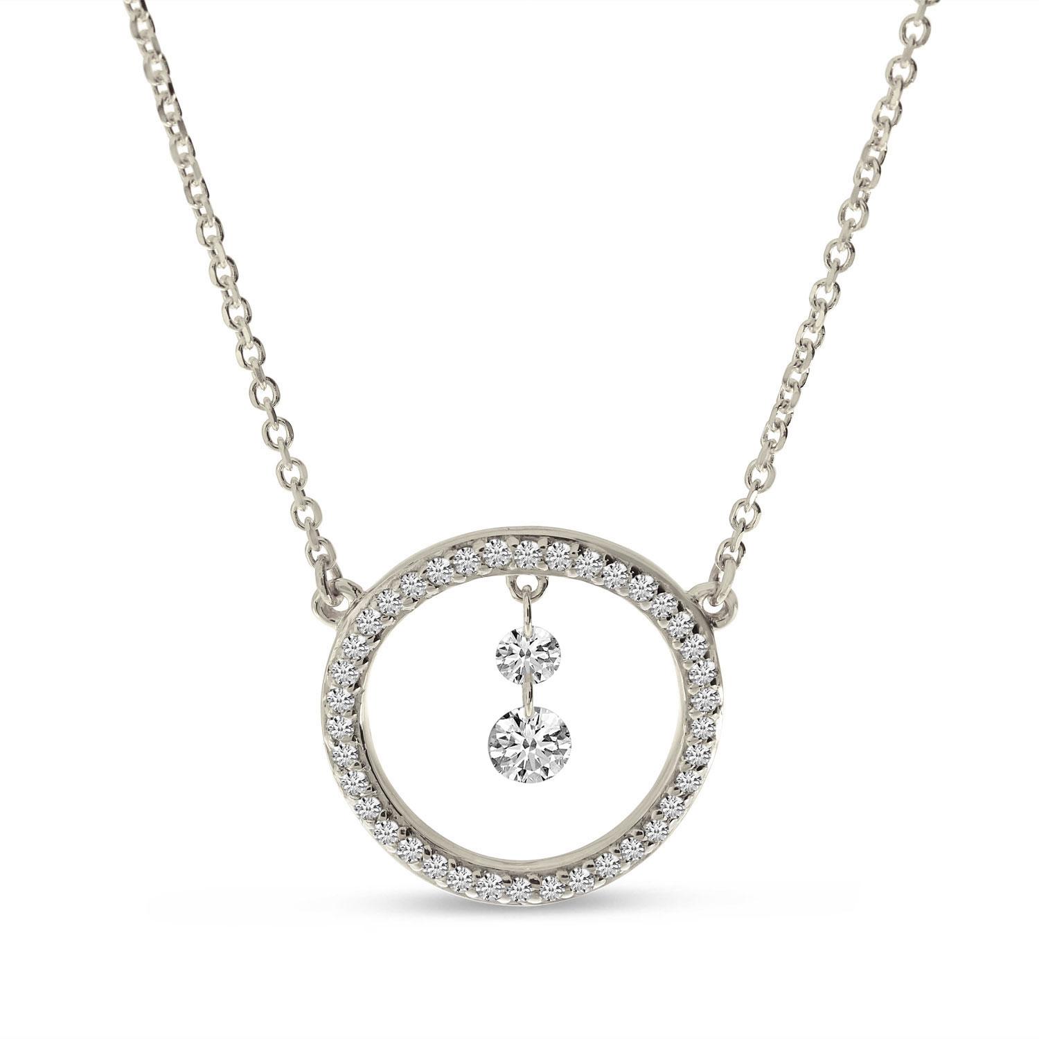 14K White Gold Dashing Diamond Circle Necklace