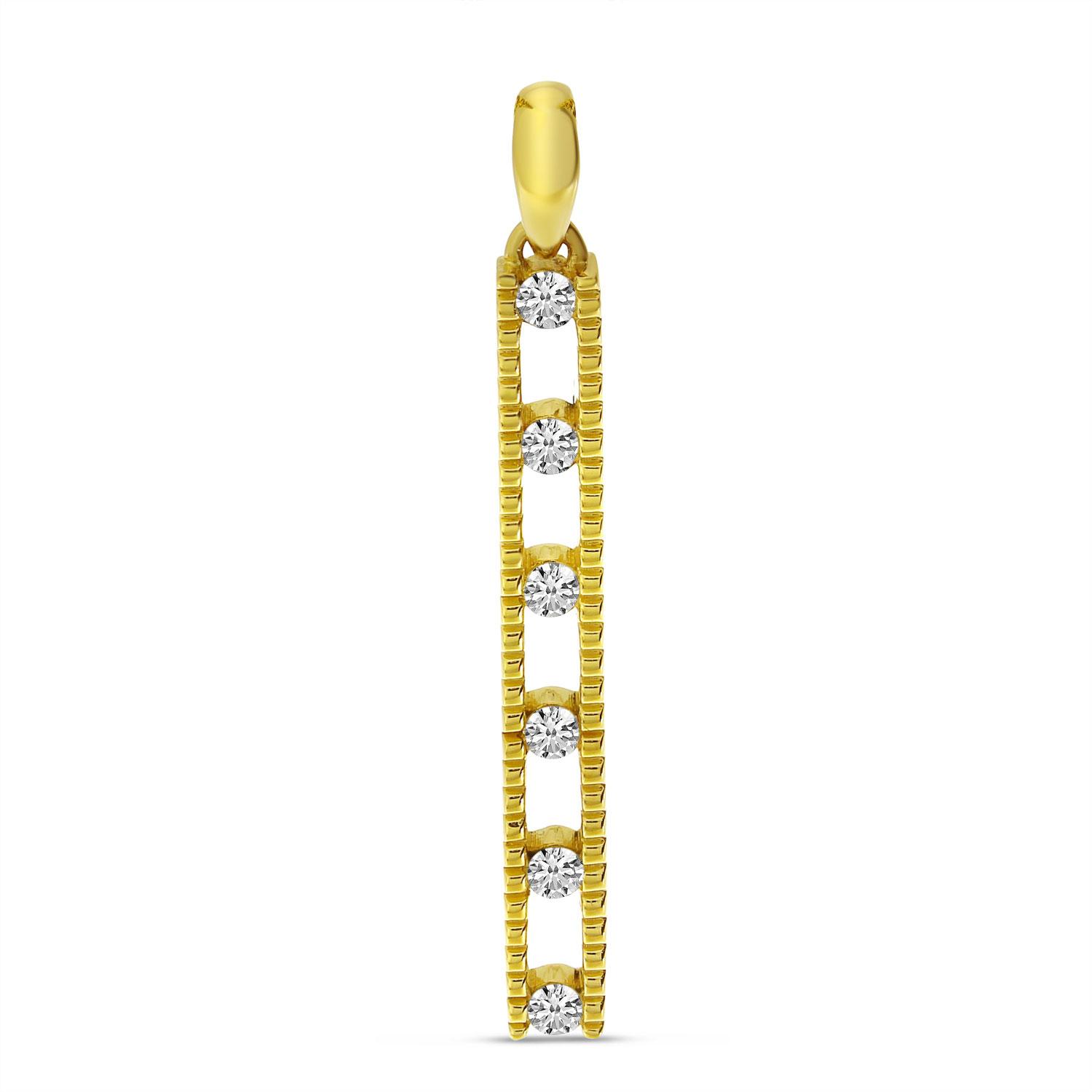 14K Yellow Gold Diamond Scattered Bar Pendant