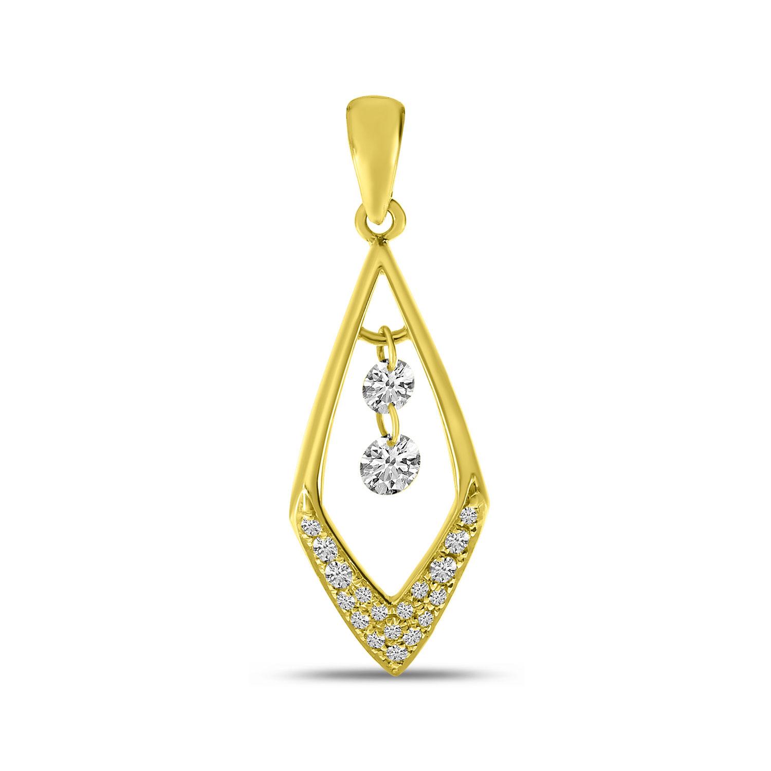 14K Yellow Gold Dashing Diamond Geometric Pendant