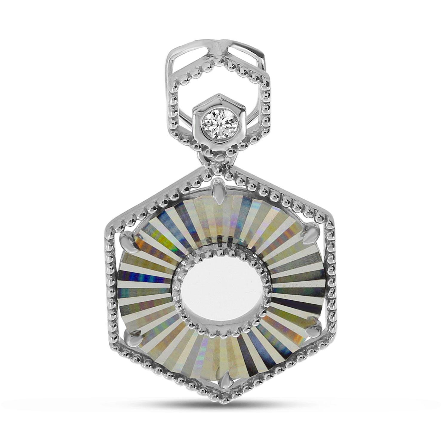 14K White Gold Diamond Fluted Hex Pendant