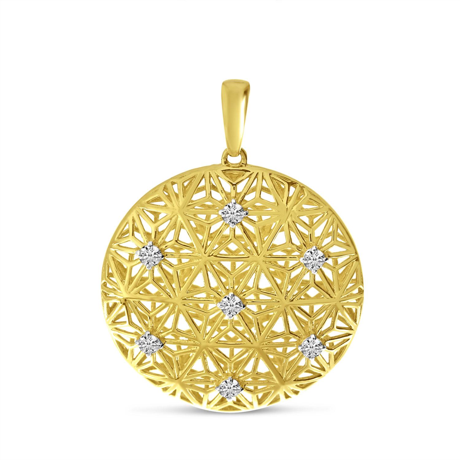 14K Yellow gold Diamond Lightweight Filigree Pendant