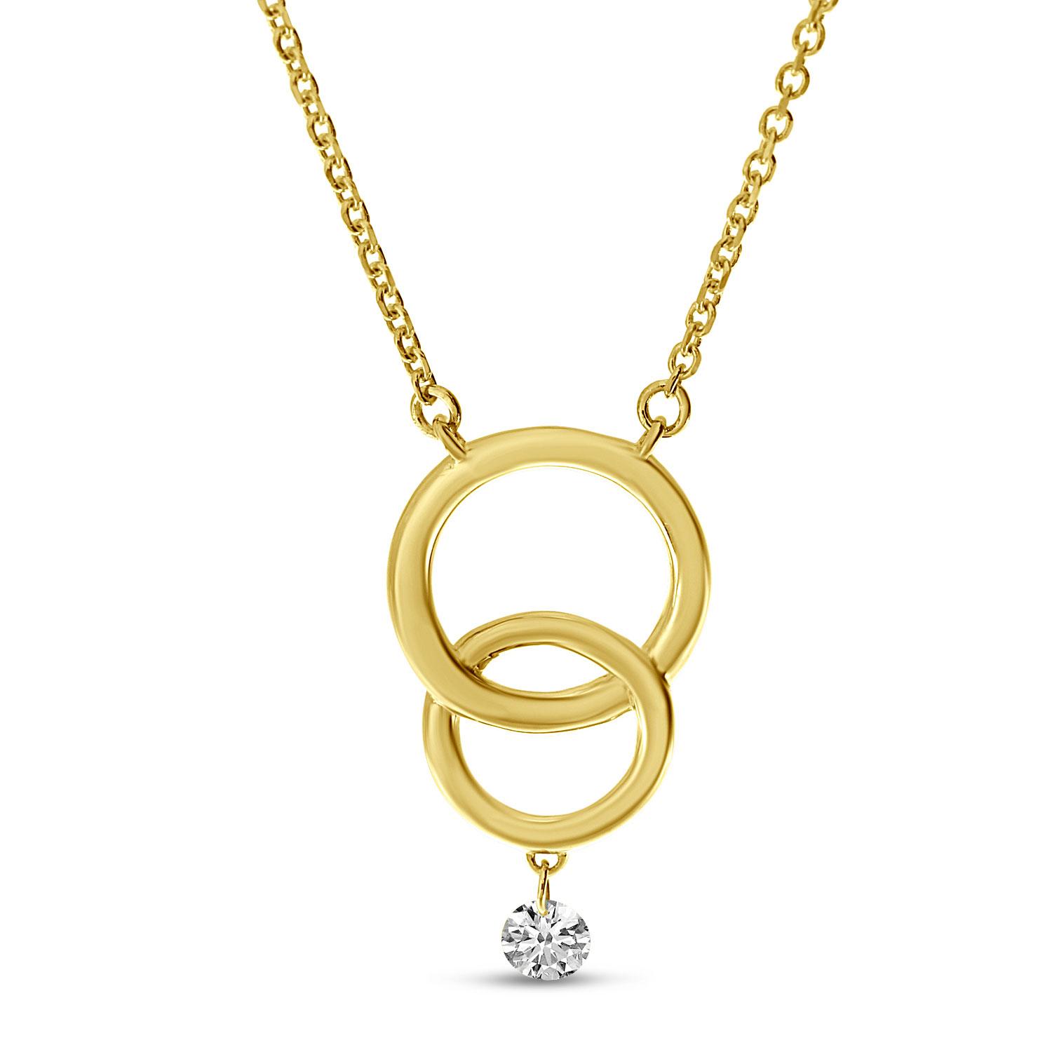 14K Yellow Gold Dashing Diamond Double Circle Necklace