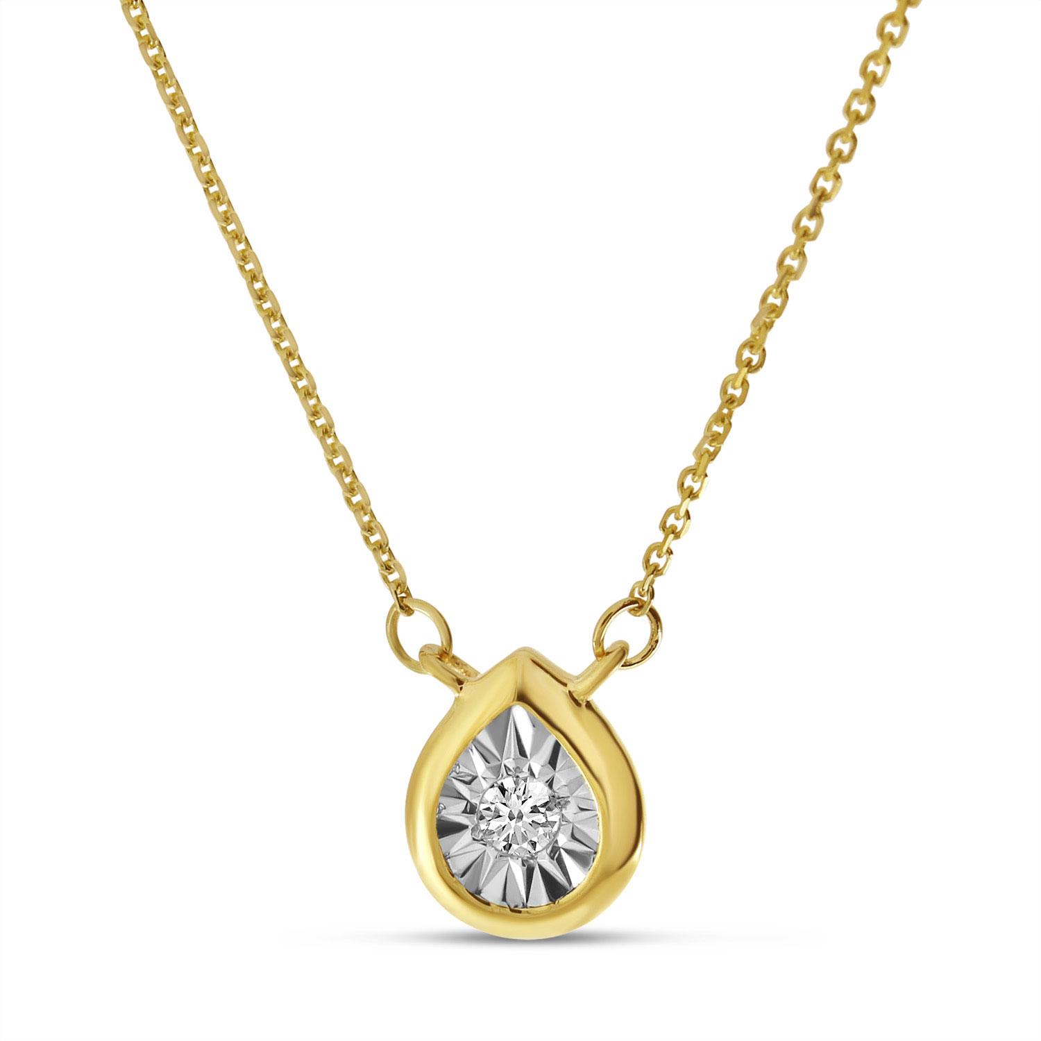 14K Yellow Gold Pear Illusion Diamond Necklace