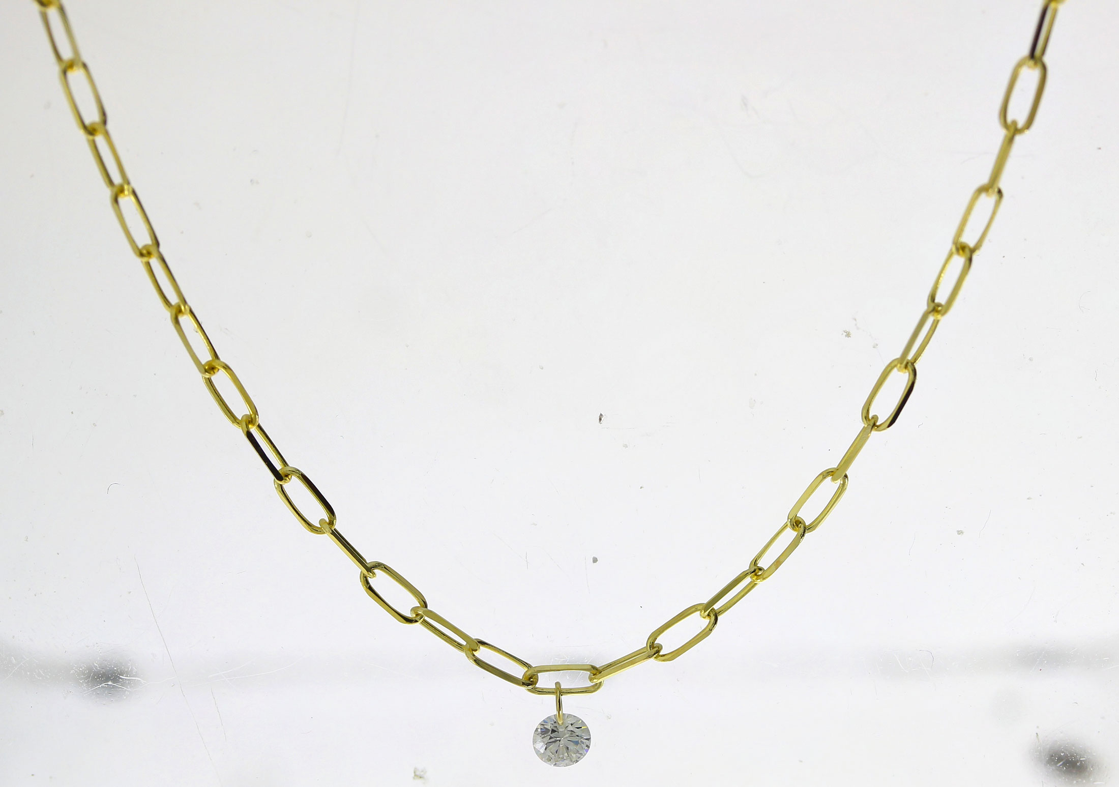 14K Yellow Gold 3 Diamond Dashing Diamond Lightweight Link Necklace