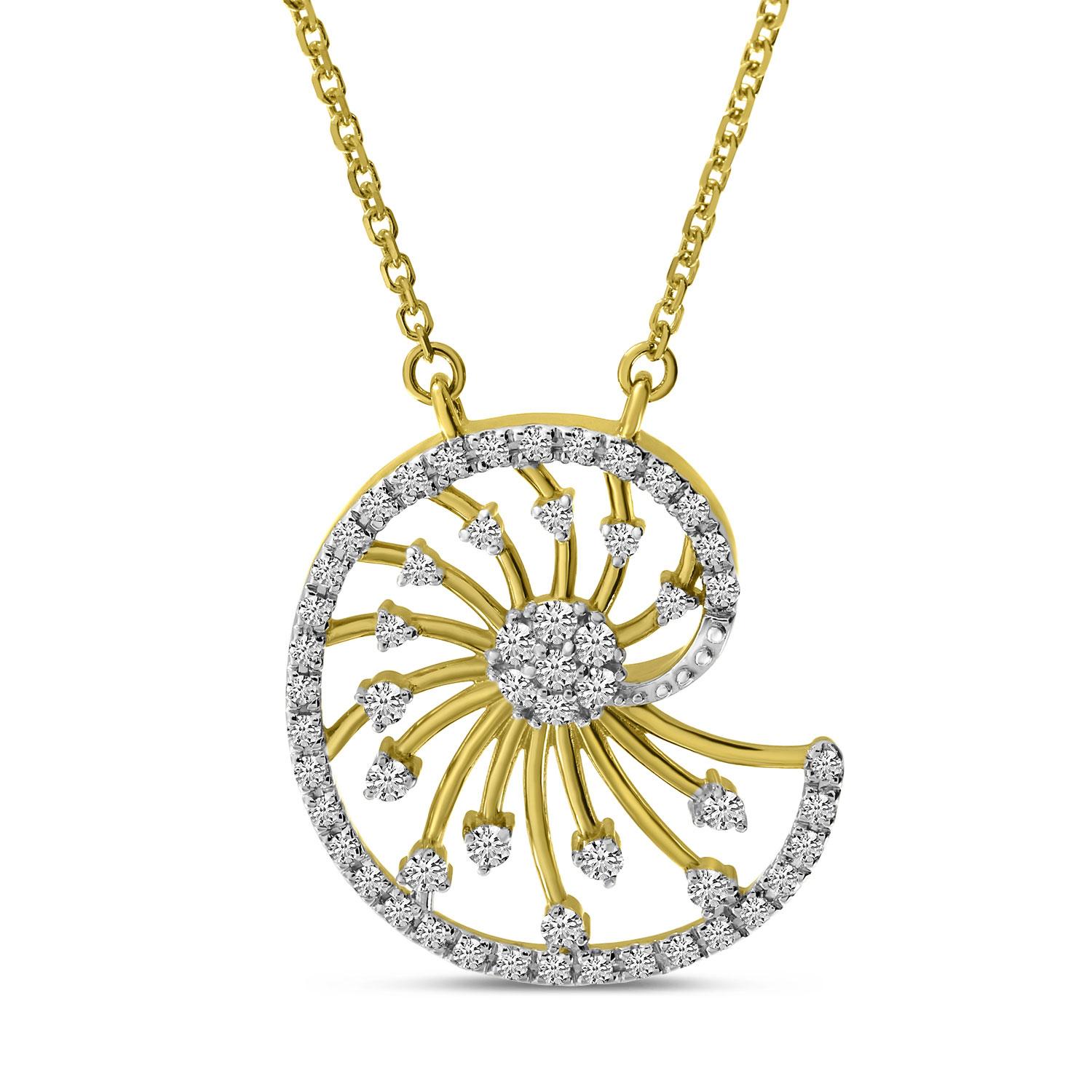 14K Yellow Gold Diamond Shell Necklace