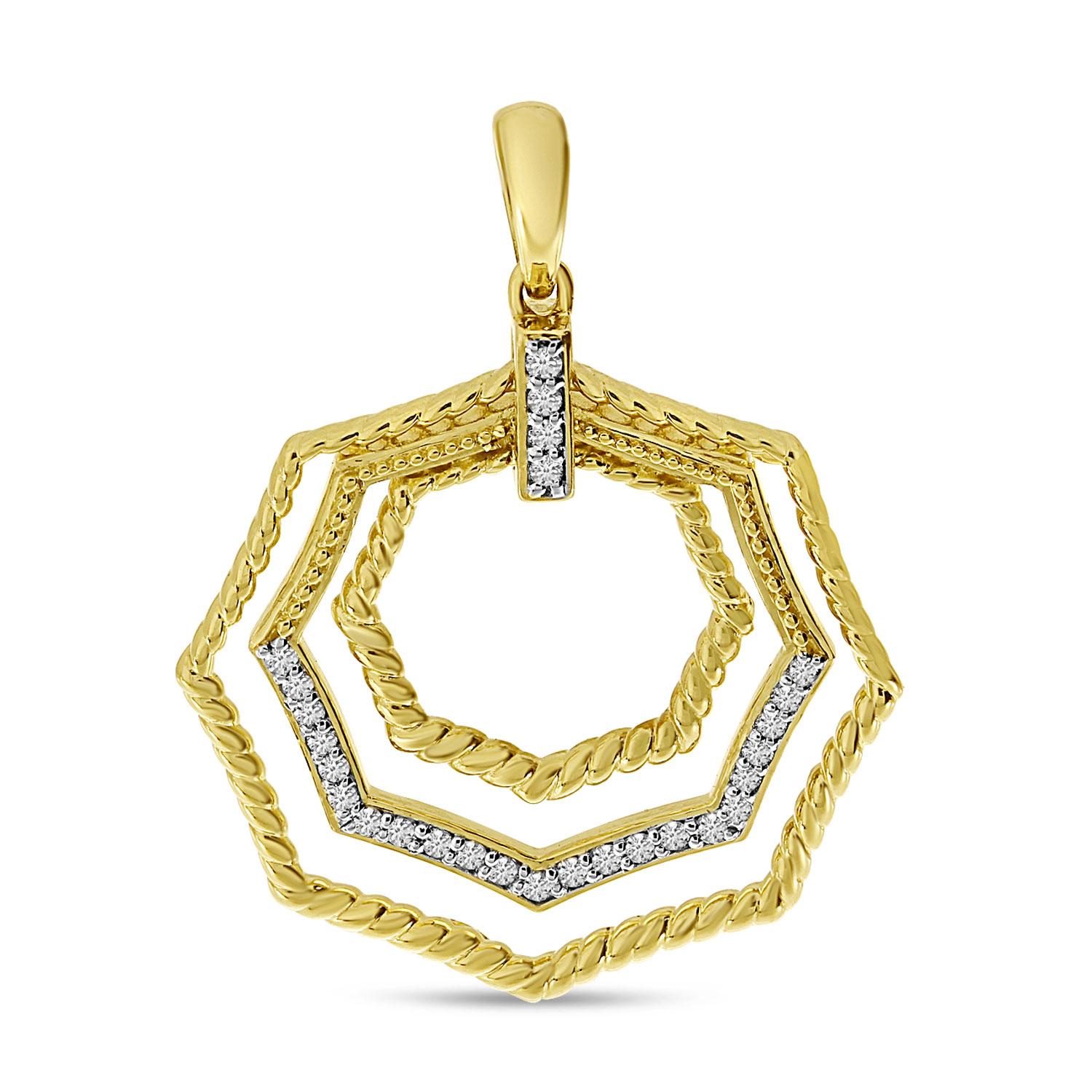 14K Yellow Gold Textured Diamond Octagon Pendant