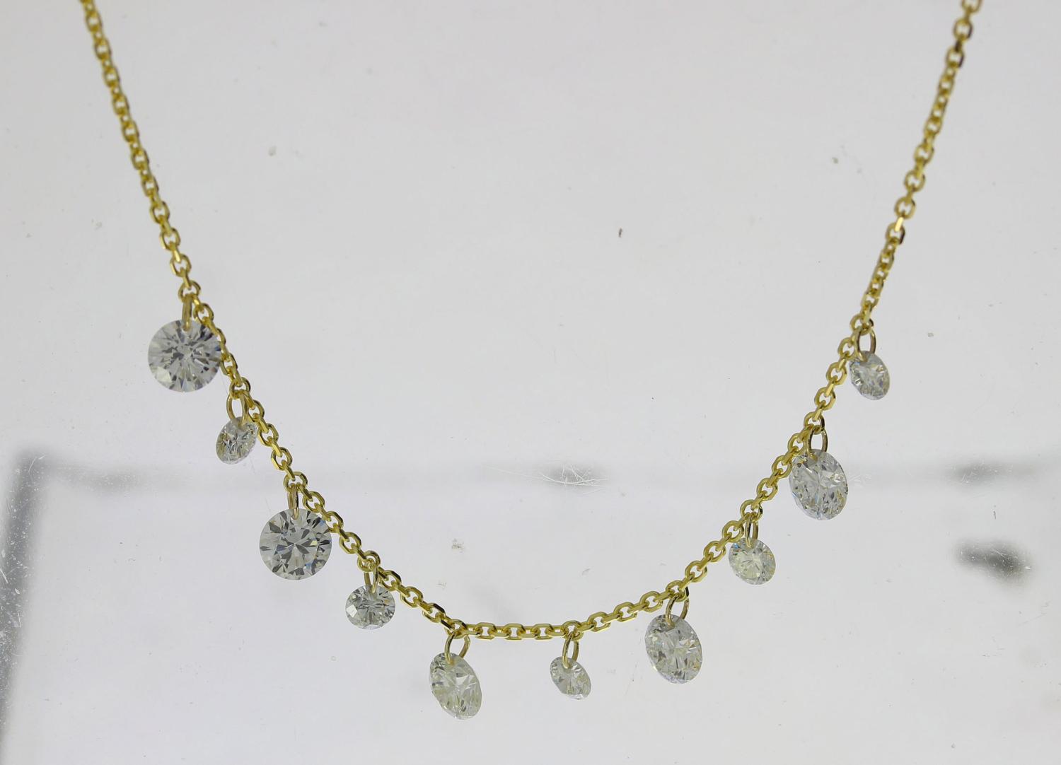 14K Yellow Gold Dashing Diamond 7 stone Diamond By the Yard 18 in Necklace