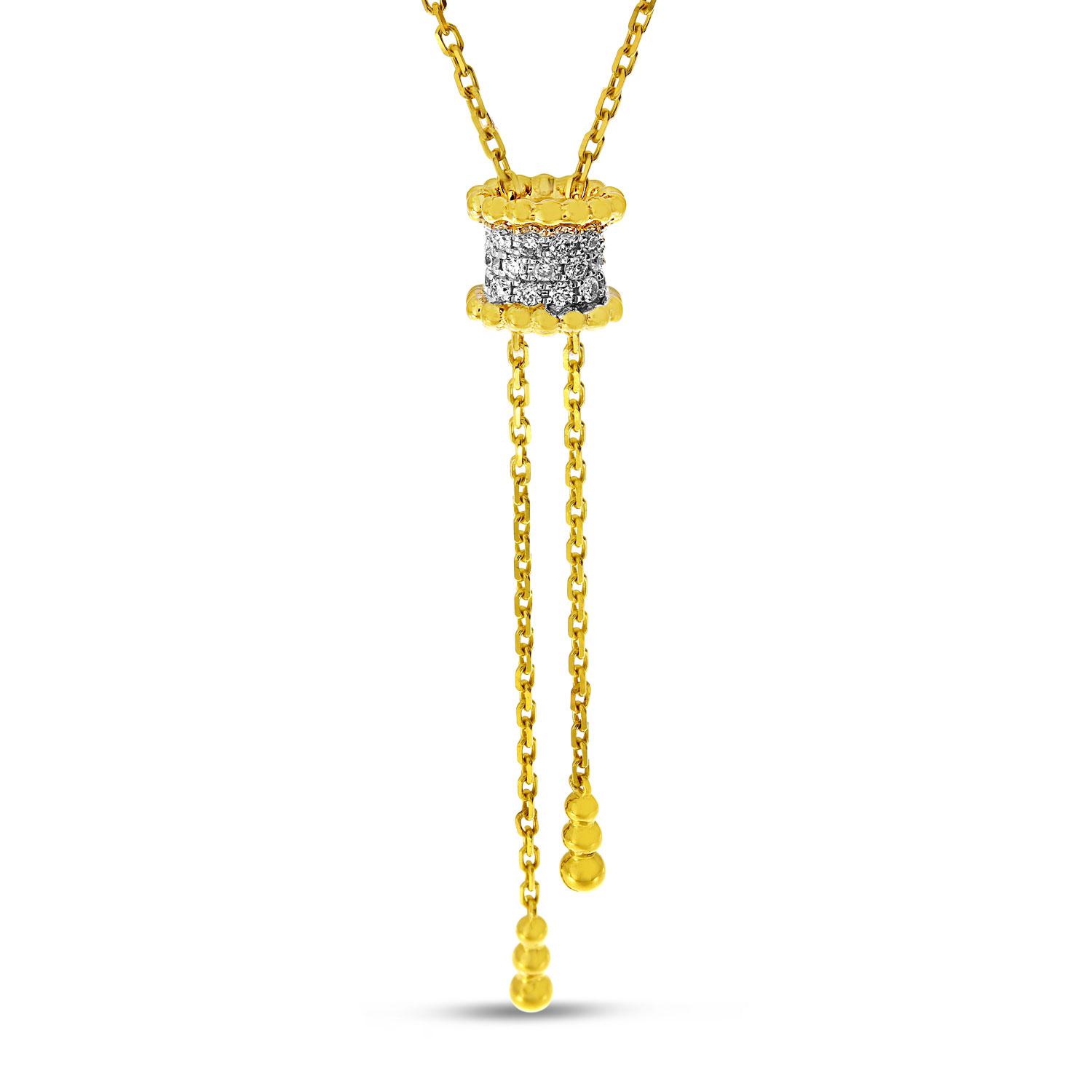 14K Yellow Gold Diamond Beaded Lariat Necklace