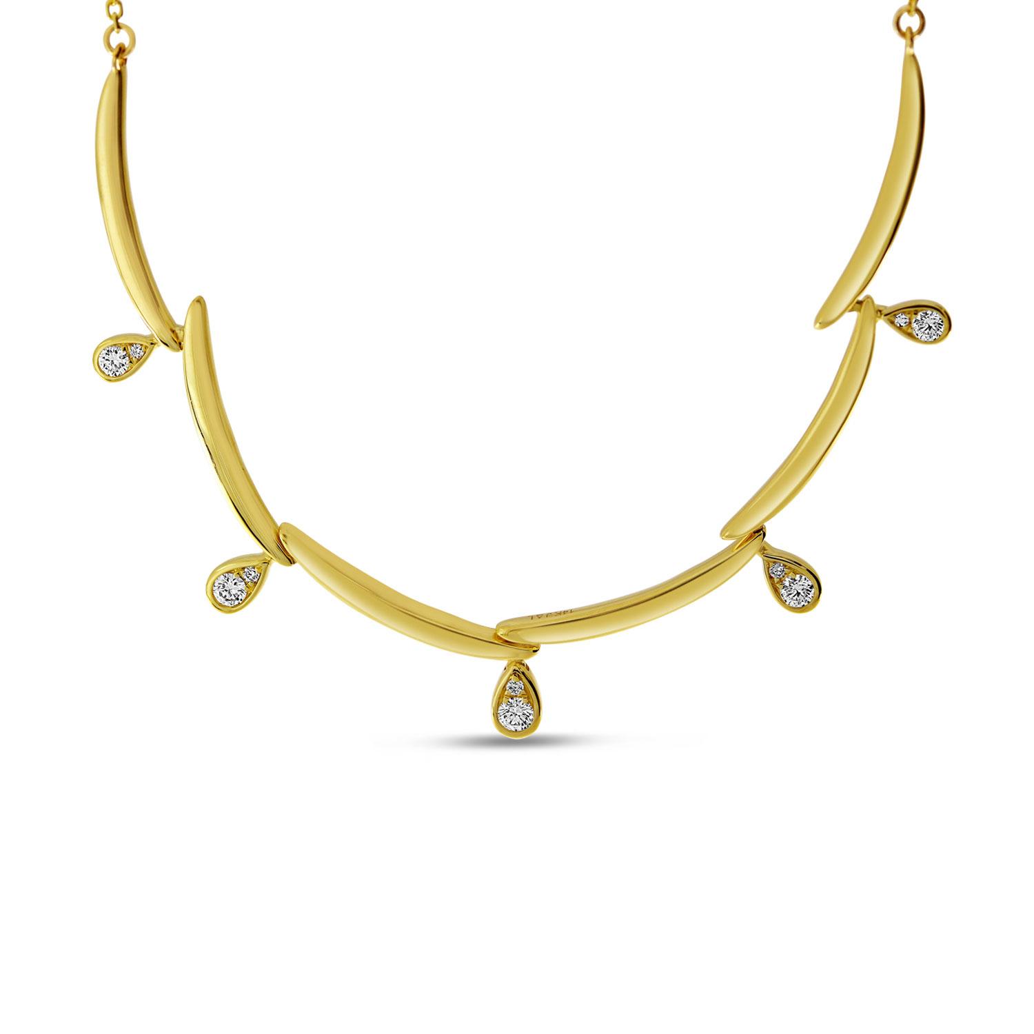 14K Yellow Gold Diamond and Gold Bar Half Eternity Necklace