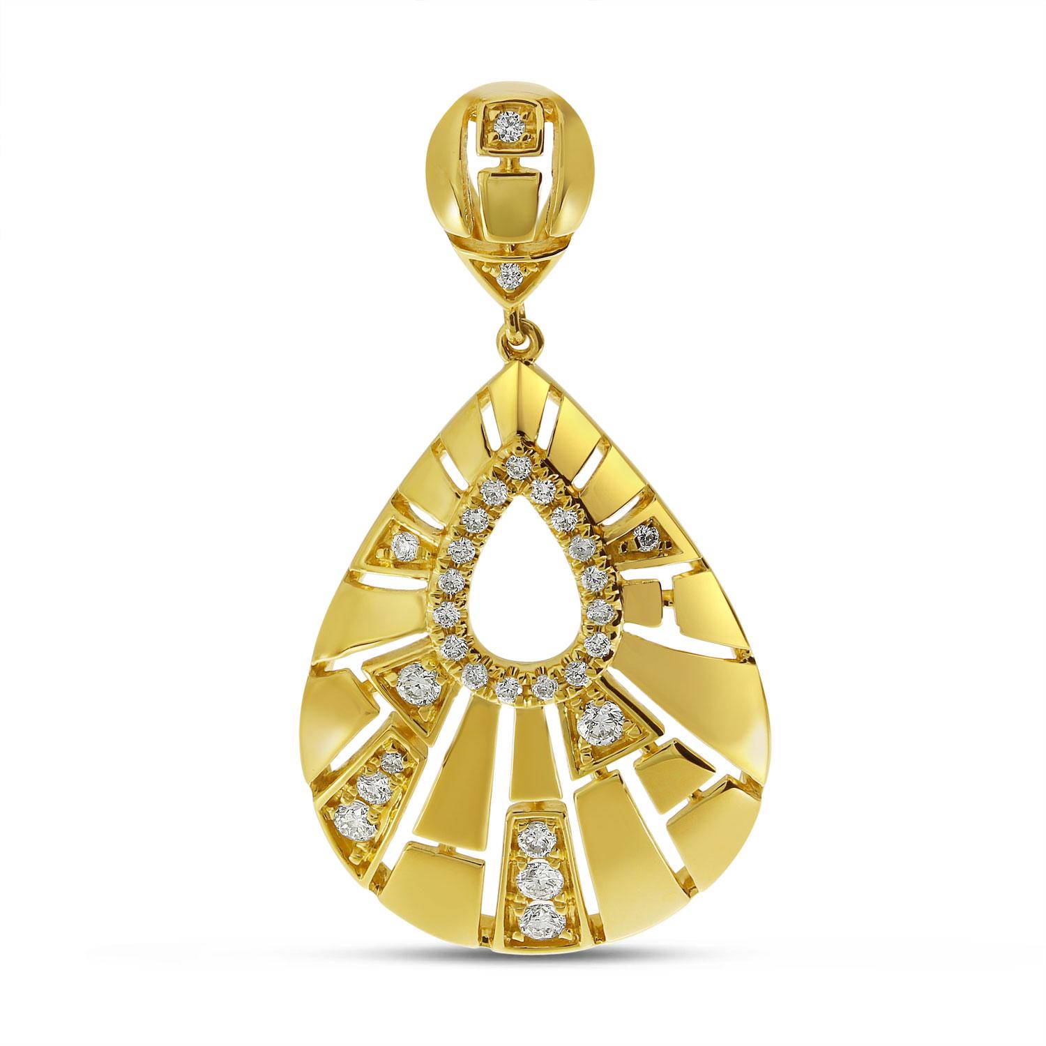 14K Yellow Gold Diamond Geometric Pear Pendant