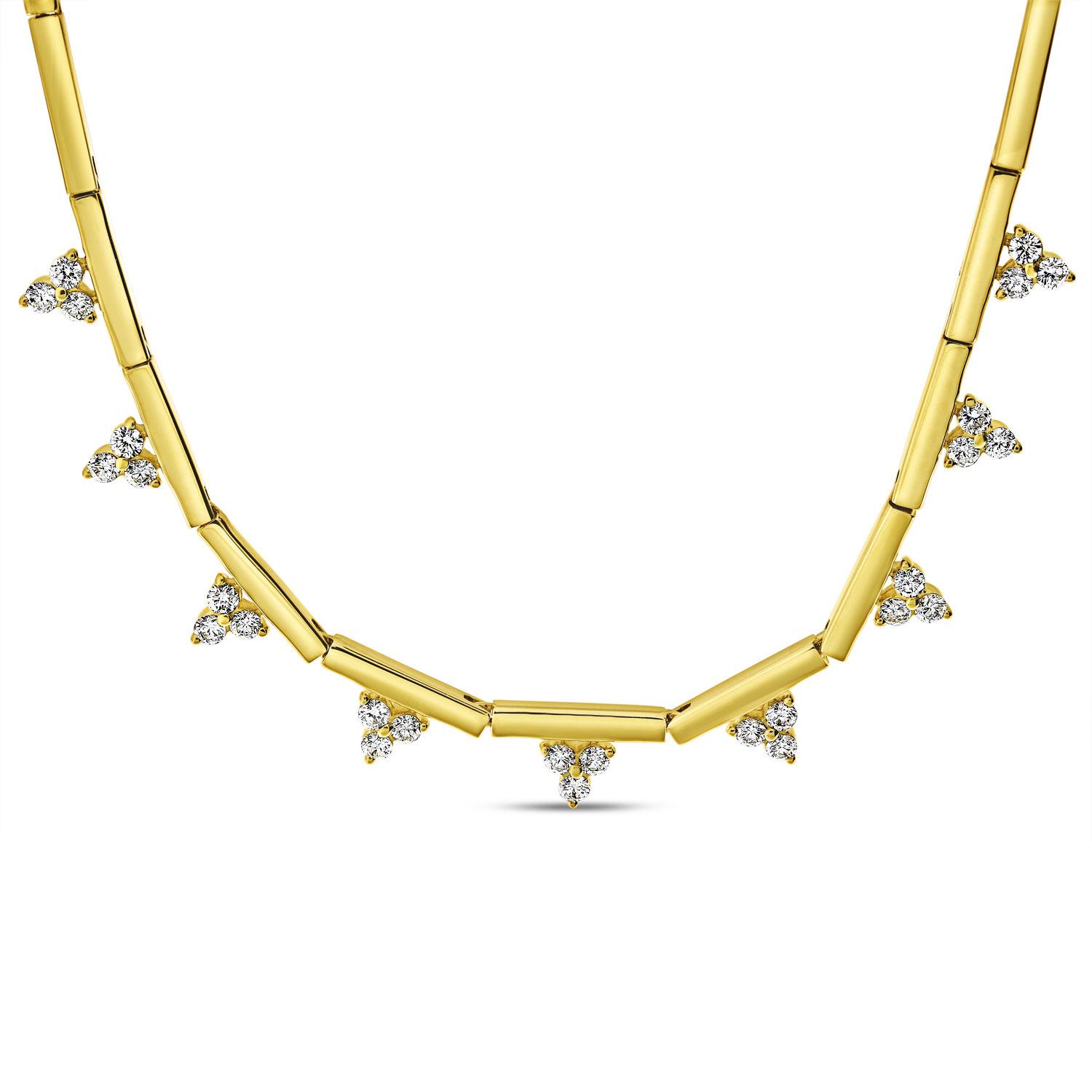 14K Yellow Gold Triple Diamond and Bar Necklace