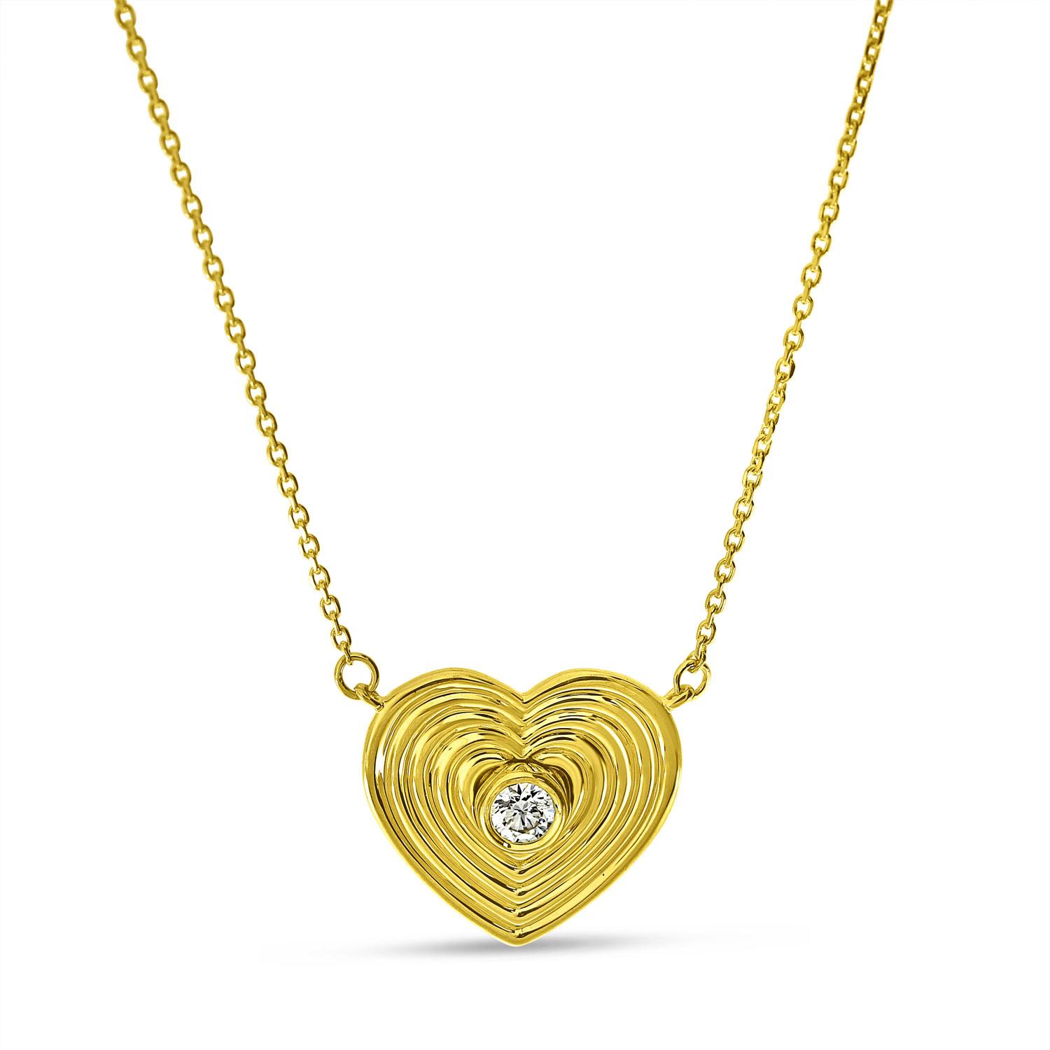 14K Yellow Gold Textured Diamond Heart Necklace