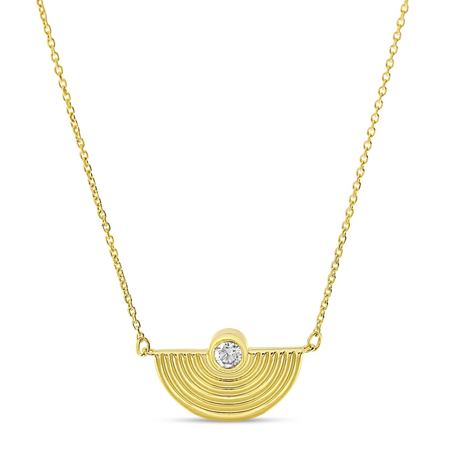 14K Yellow Gold Diamond Textured Half Circle Necklace