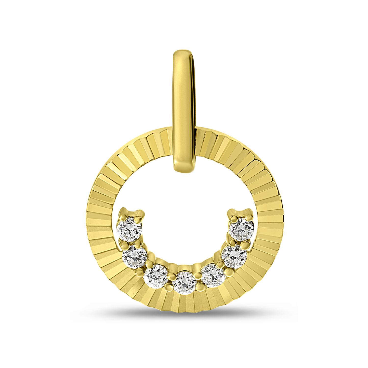 14K Yellow Gold Fluted Diamond Circle Pendant
