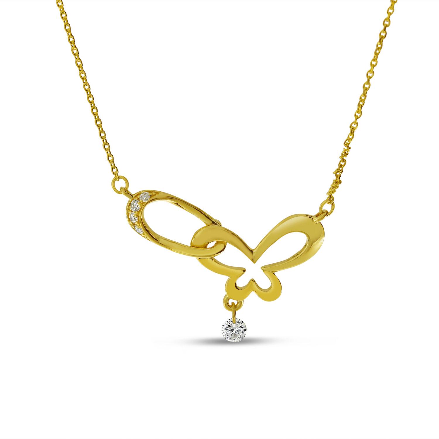 14K Yellow Gold Dashing Diamond Butterfly Necklace