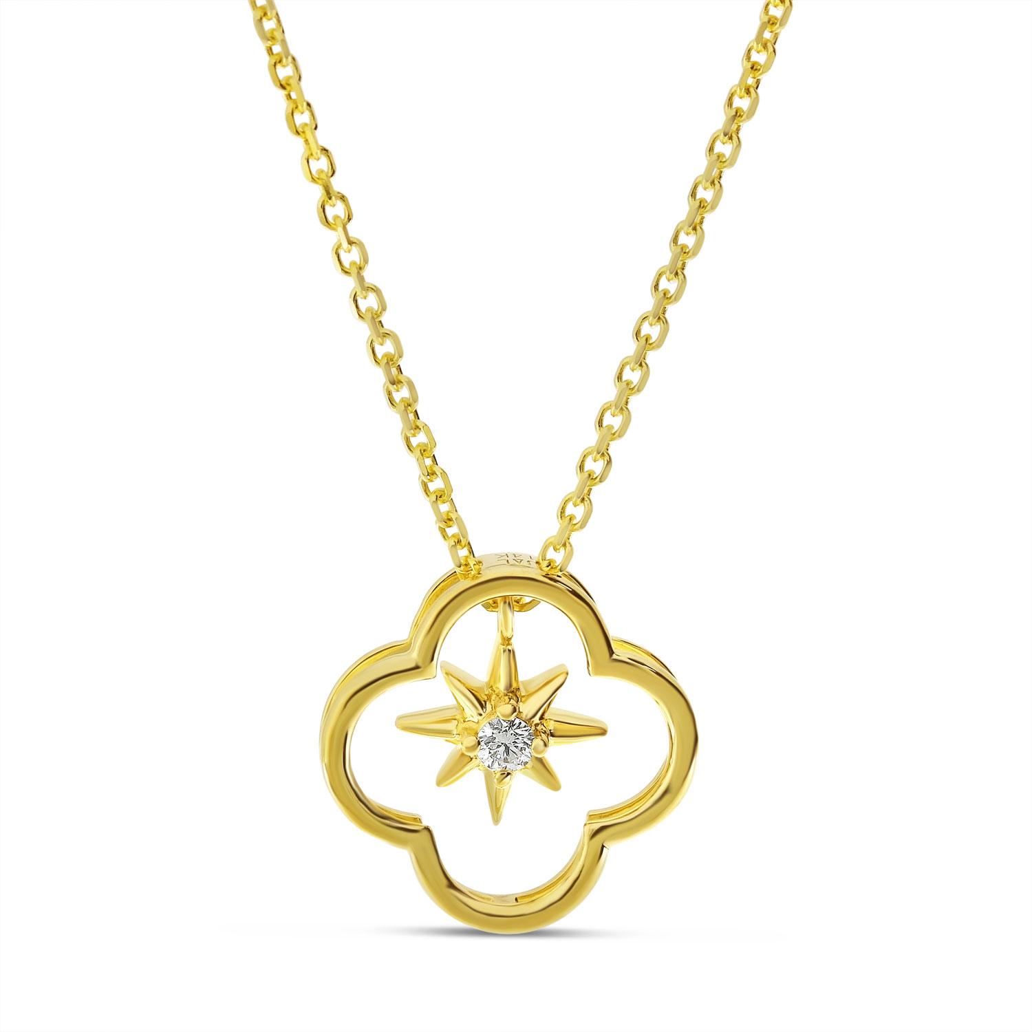 14K Yellow Gold Diamond Burst Clover Necklace