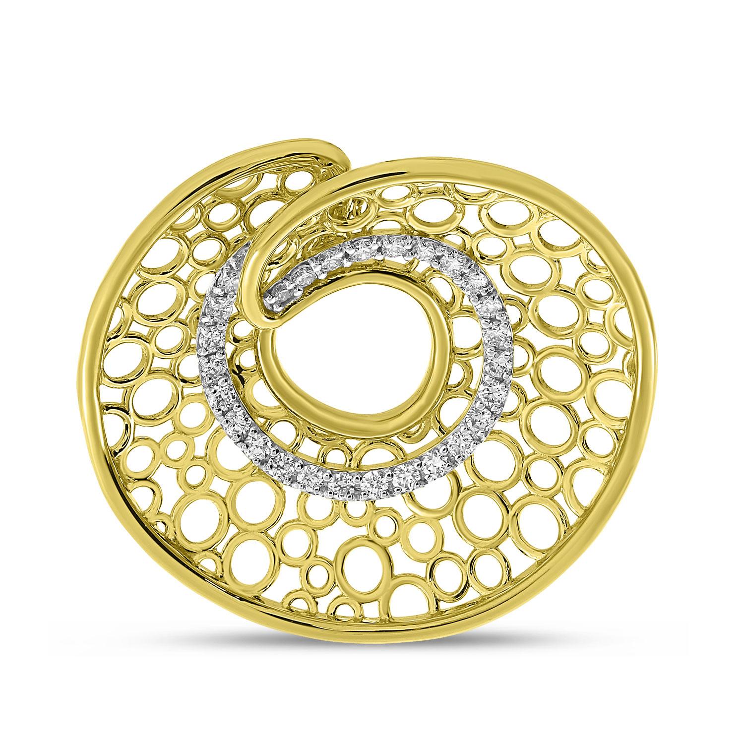 14K Yellow Gold Diamond Basketweave Circle Pendant