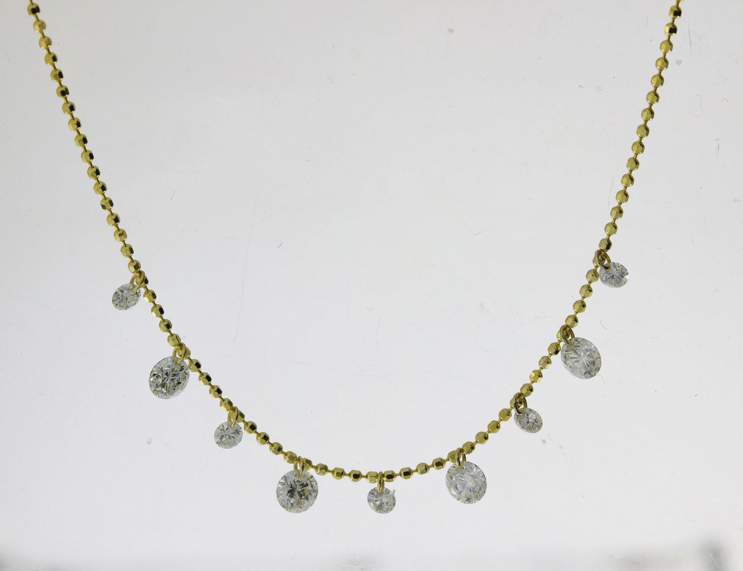 14K Yellow Gold Dashing Diamond 7 stone Diamond By the Yard 18 in Necklace