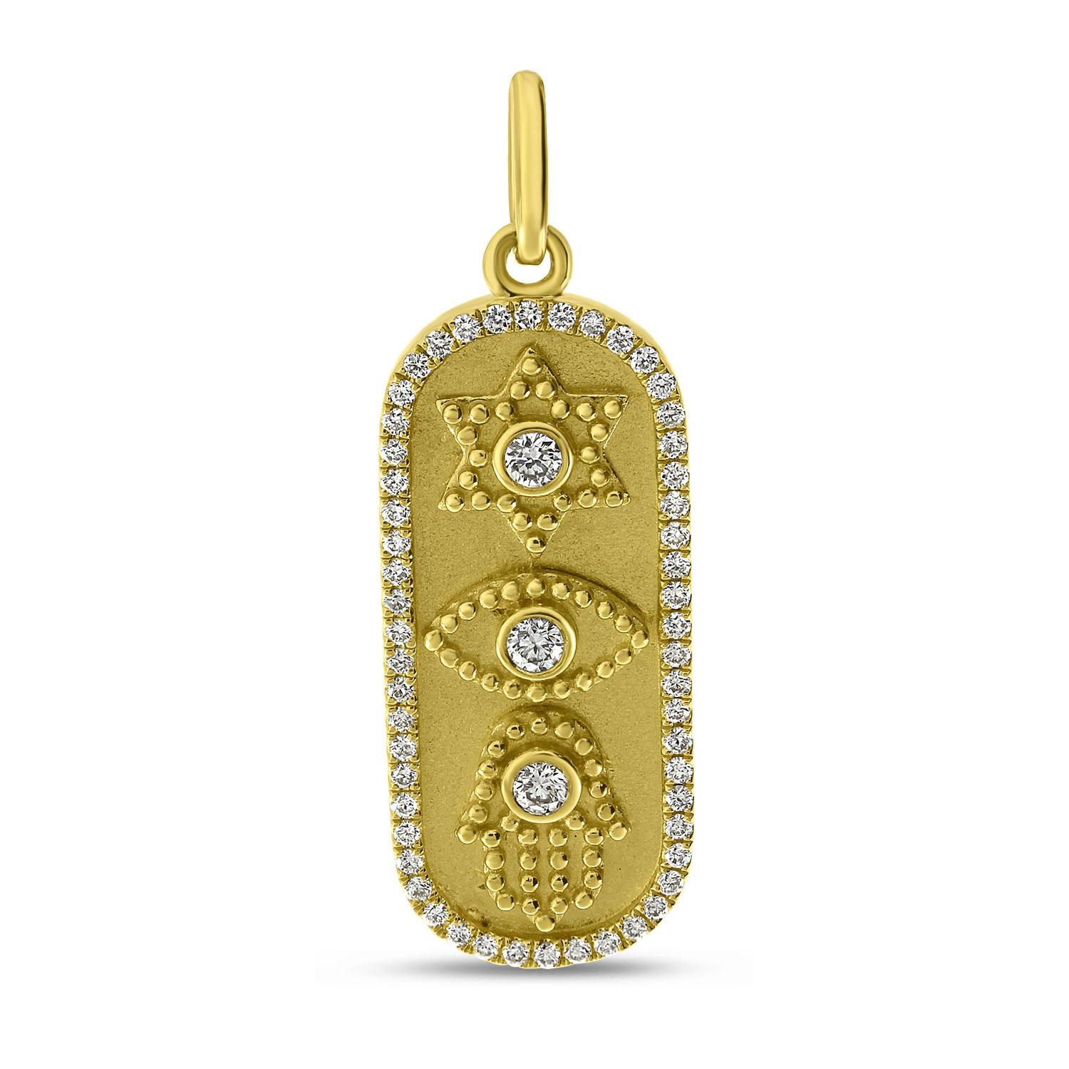 14K Yellow Gold Diamond Religious Symbols Pendant