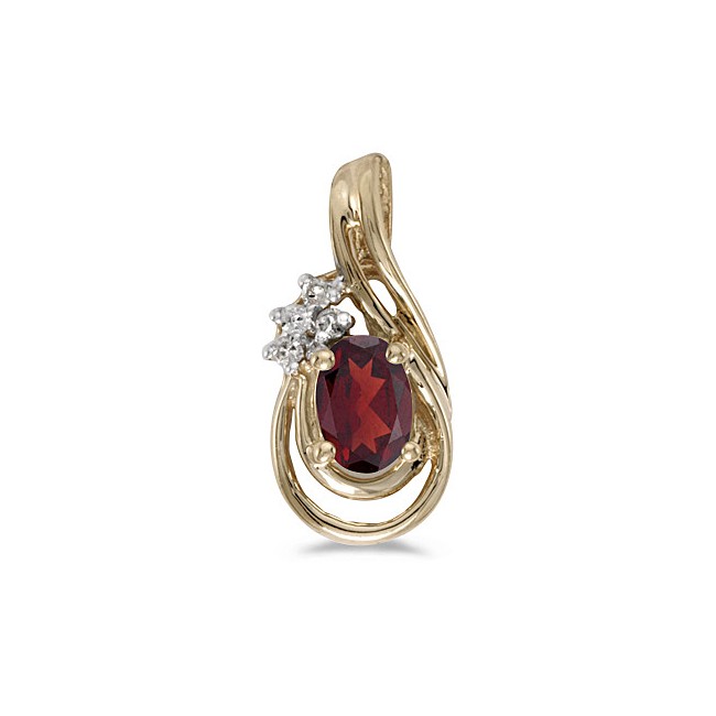 14k Yellow Gold Oval Garnet And Diamond Teardrop Pendant