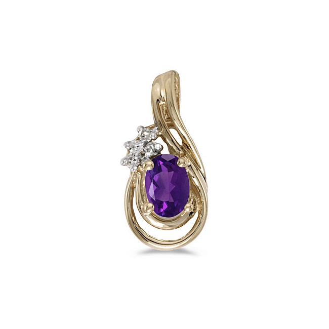 14k Yellow Gold Oval Amethyst And Diamond Teardrop Pendant