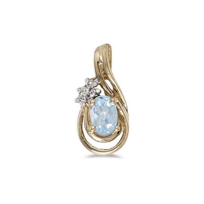 14k Yellow Gold Oval Aquamarine And Diamond Teardrop Pendant