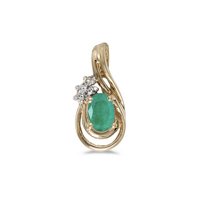 14k Yellow Gold Oval Emerald And Diamond Teardrop Pendant